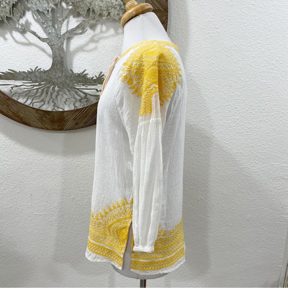 Cake Semisheer Embroidered Cotton Popover Tunic White Yellow Medium - Picture 3 of 7